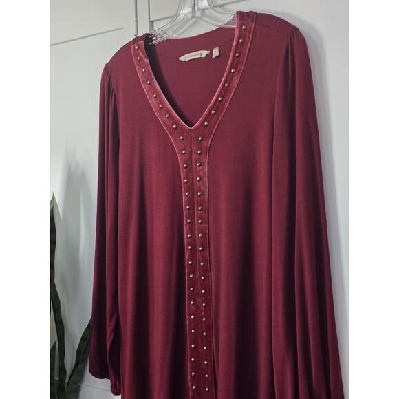 SOFT SURROUNDINGS Adornment Tunic Medium Red With Velvet Neckline Embellished - Picture 4 of 8